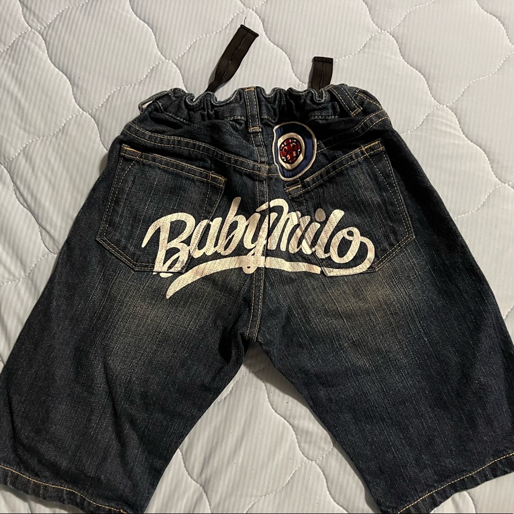 Bape Kids Baby Milo logo denim shorts